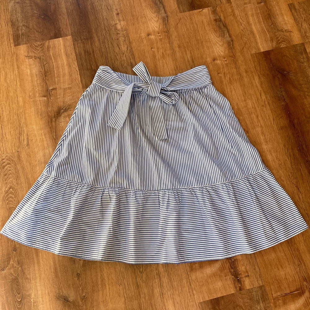 J Crew Womens Tiered Striped Skirt Size 14 Tie Bow Cotton Nautical Pinup Coastal